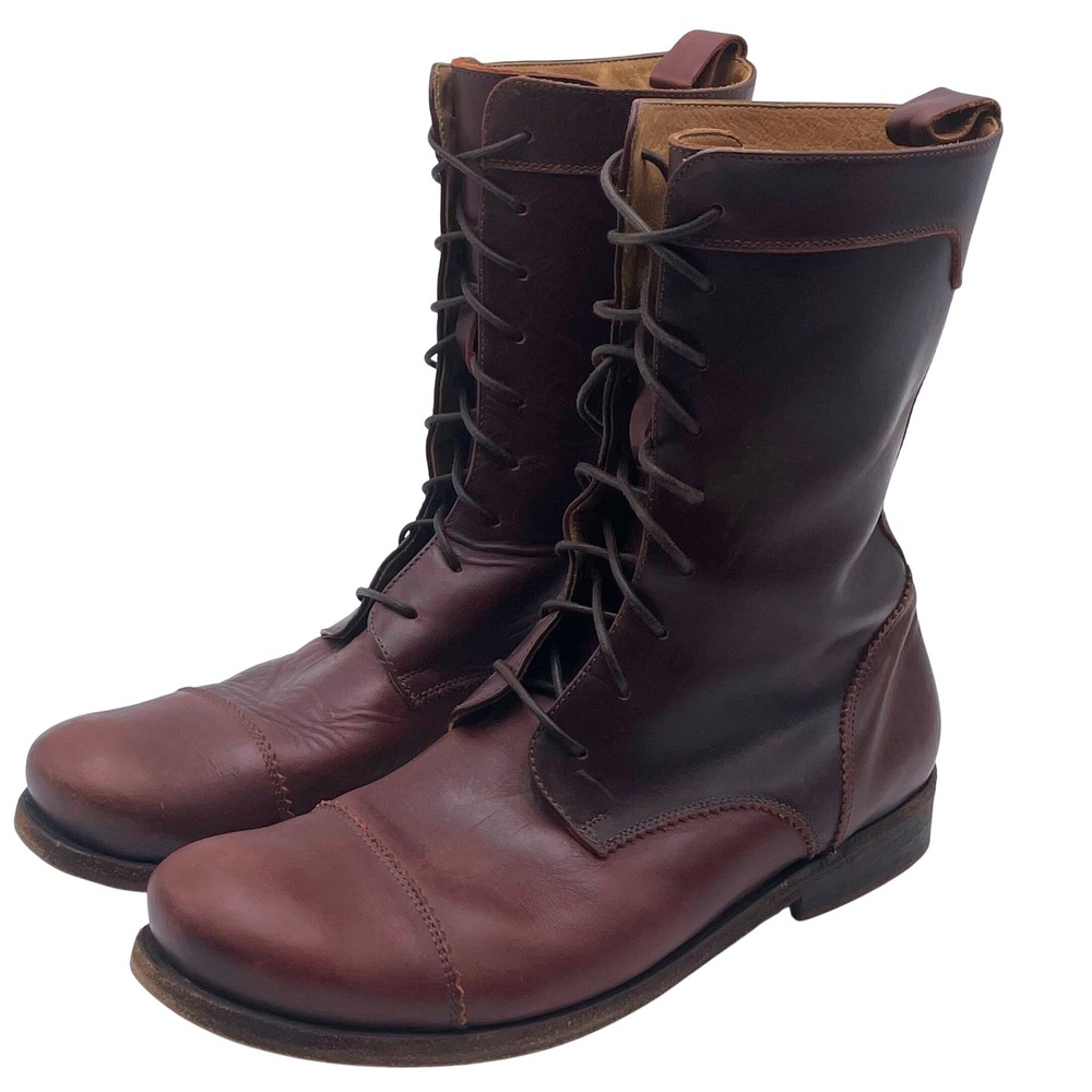 Billy Reid Leather‎ Antique Brown Military Boots Size 9 Made in Italy Lace Up